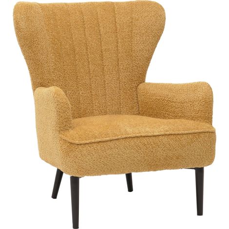 Sillón HHG-060, cóctel/sillón de orejas sillón tapizado retro vintage tejido chenilla (500g/m²) Oeko-Tex, amarillo