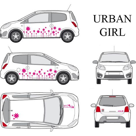 Set complet Adhesifs -URBAN GIRL- Rose - Taille M - Car Deco