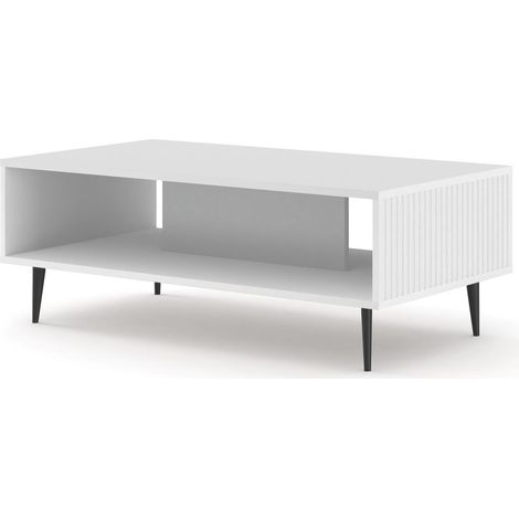 Table basse Blanc Mat 90x60x43 RAVI B FILET Pied noir