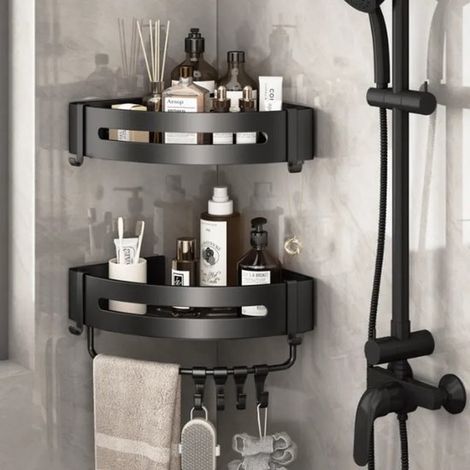 Étagère de douche suspendue - étagère d'angle noire - étagère de salle de bain - douche pour salle de bain - 2 pièces panier de douche triangulaire (1/5)
