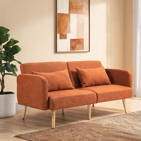 Canapé convertible marron en tissu effet lin 170 x 83 x 80 cm (1/5)