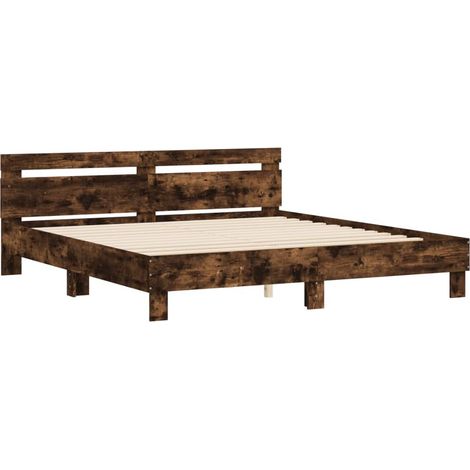 Cama con cabecero madera de ingeniería roble ahumado 180x200 cm vidaXL (1/4)