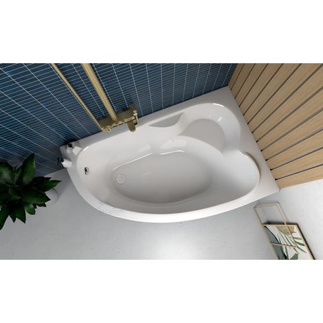 ECOLAM Baignoire d'angle Standard Polimat 130x85 cm droite pieds siphon + silicone (1/5)
