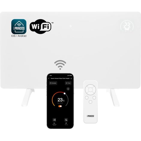 Princess Riscaldatore a infrarossi connettibile - Cristallo di carbonio - 480 W - Termostato regolabile fino a 50 °C - Timer 24 ore - Programmazione settimanale - Bianco o nero (Bianco) (1/5)