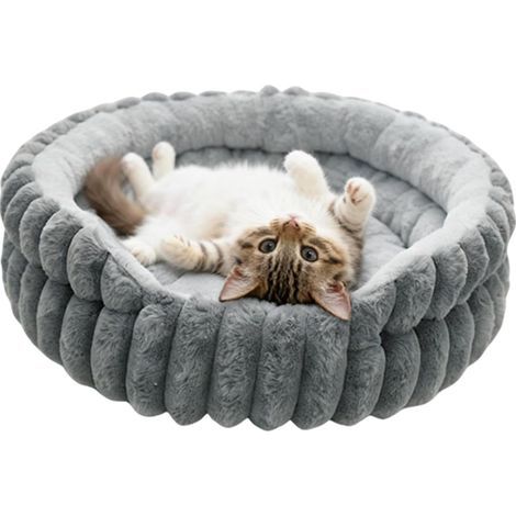 rundes, waschbares Katzen-/Hundekissen, 40 cm, grau, erhöhter Rand, rutschfeste Unterseite, für kleine Haustiere (1/5)