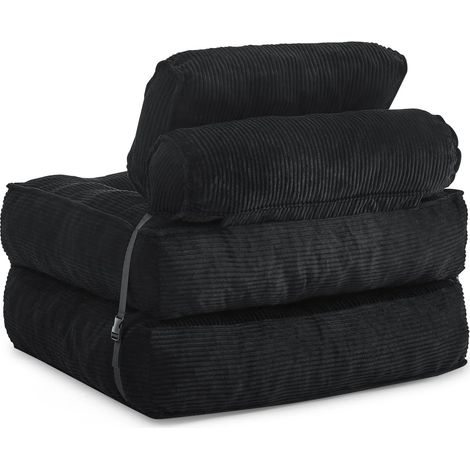 Fauteuil au sol convertible 2‑en‑1 noir, dossier réglable en tissu cordage, lit d'appoint pour salon et chambre (1/5)