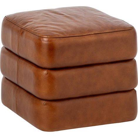 Pouf Carré en Cuir "Austin" 46cm Camel (1/3)