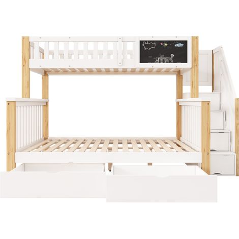 Litera infantil con pizarra y cajones, blanco y roble claro, 90x200 + 140x200 (1/5)