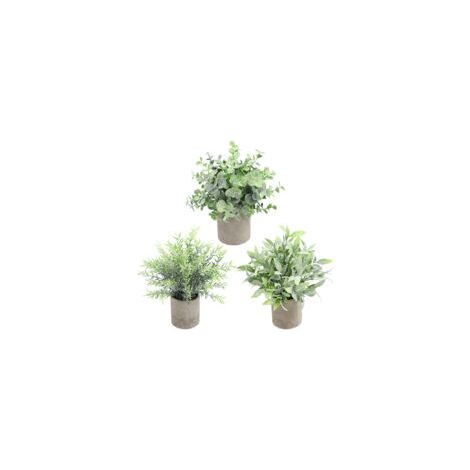 Lot de 3 Plantes Artificielles en Gazon Vert avec Pots Gris - Décoration Intérieure et Extérieure, Fausses Herbes Décoratives (1/5)