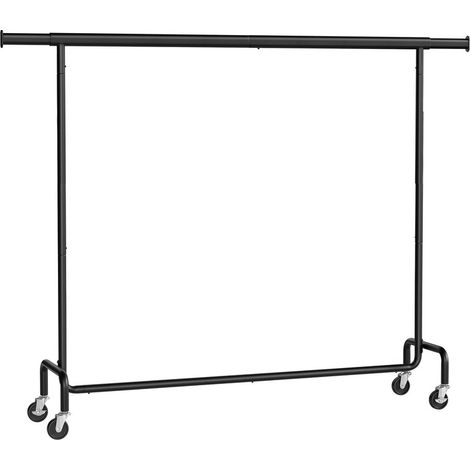 Portant à Vêtements avec Roulettes, Tringle Extensible pour Charge Lourde, Capacité de Charge 110 kg, 45 x (160-200) x 162,9 cm, Porte-manteau, en Métal, Chromé, Noir Mat (1/5)