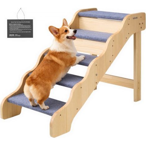 Hundetreppe 910x430x630 mm, 5-stufige Hautiertreppe, Holztreppe geeignet für kleine, mittlere, große, ältere Haustiere sowie Welpen bis 68 kg, Hundeleiter für Betten, Sofas & Autos (1/5)