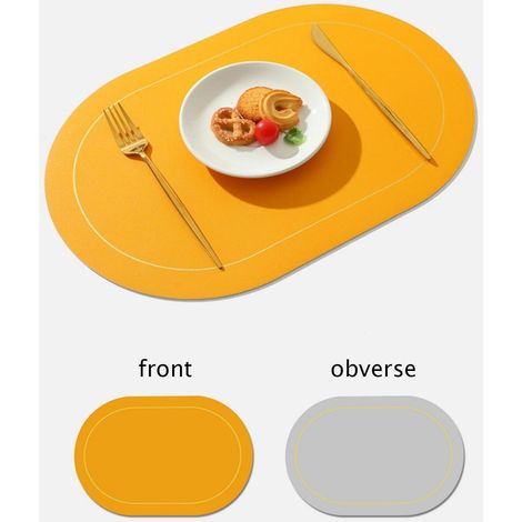 Set de table bicolore en cuir PU, antidérapant, isolant thermique, imperméable, jaune (1/5)