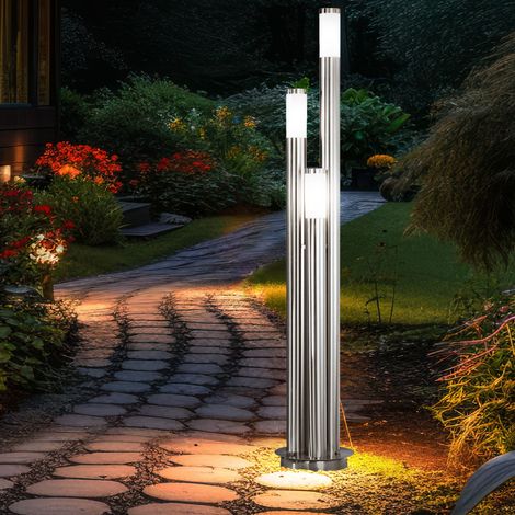 Wegeleuchten Außen Edelstahl LED Stehleuchte Außen groß, Gartenleuchte 170 cm  3 silberne Säulen,3x 11W 3x 1055lm warmweiß ,D 28 cm