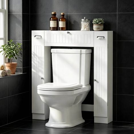 Mobile WC sopra il water con 2 ante, cassetto e portarotolo bianco DESVIAE (1/5)