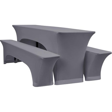 3er-Set Biertischhussen Hellgrau, 220x70cm, elastisch, pflegeleicht (1/5)