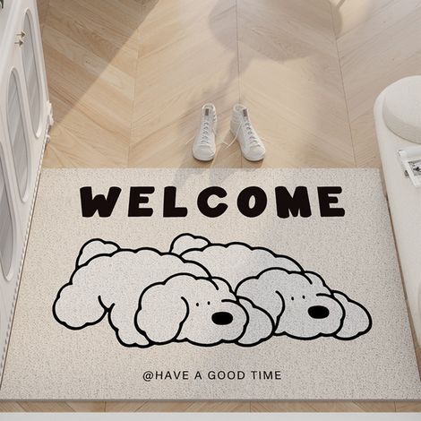 LAN Boucle en soie de bienvenue 4060cm Tapis de sol bouclé résistant et durable à l'usure, à motifs d'animaux de dessin animé, découpable, grattant la boue et enlevant la saleté, tapis d'entrée antidé (1/5)