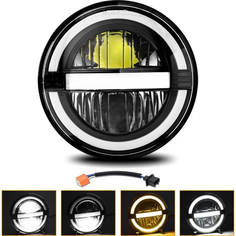 Faro a LED rotondo, faro per moto da 7 pollici con luce bianca abbagliante/anabbagliante, DRL, indicatori di direzione ambra, grado di protezione IP67.
