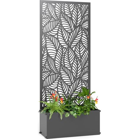 Jardinière avec treillis - Outsunny - avec brise-vue - pour plantes grimpantes - métal - 45 x 21,5 x 110 cm - noir