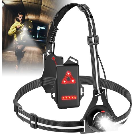 Lumière de course avec rétro-réflecteurs - Lampe de poitrine rechargeable USB, Angle de rayonnement réglable à 90°, LED pour coureurs, Pour jogging, camping et cyclisme (1/5)