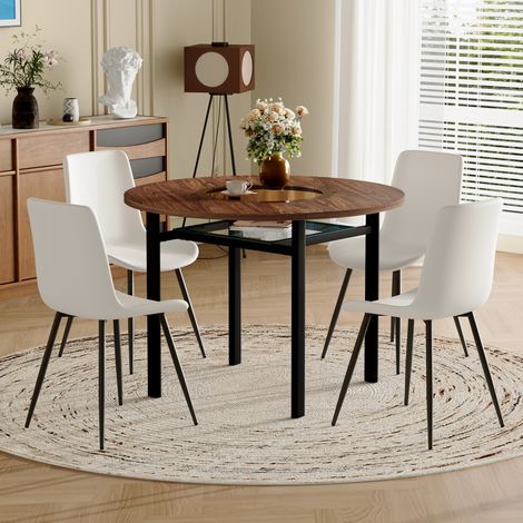 Esstisch Set rund 100 cm mit 4 Stühlen Glasablage OKMYHOME (1/5)