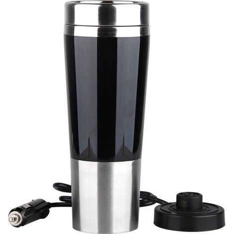 12V Bouilloire de Chauffage électrique Portative de voiture,450ML Tasse de Chauffage de Voyage de Voiture D'acier Inoxydable Potable Chaudière à eau de Tasse pour Eau Thé Café Lait(12V)(228.2C (1/3)