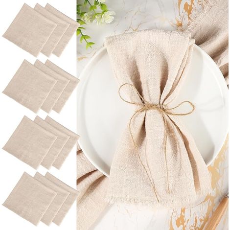 Table Napkins, 45 x 45 cm Fabric Napkins with Fringes, Soft Cotton Napkins, Linen Napkins with String for Weddings, Parties, Birthdays (1/5)