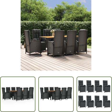Gartenessgruppe - 9-tlg. Garten-Essgruppe mit Kissen Schwarz Poly Rattan (1/5)