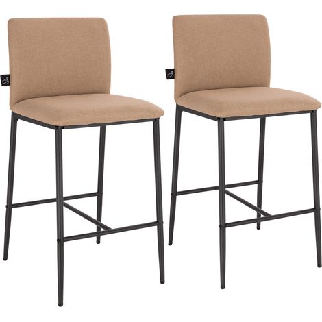 SVITA ERIK 2er Set Barhocker mit Rückenlehne und Fußstütze Leinen-Optik Beige
