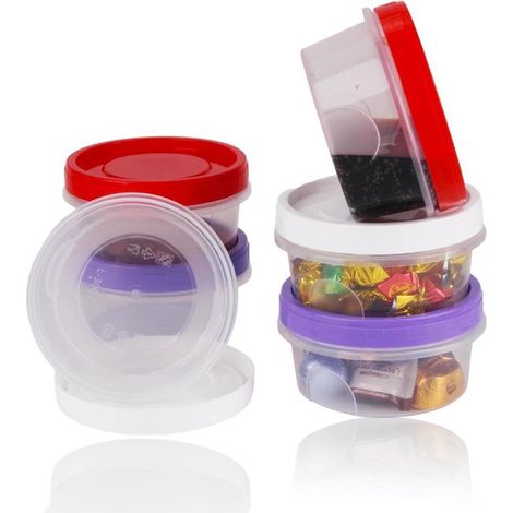 Contenitori ermetici da 300 ml riutilizzabili con coperchio trasparente, adatti al microonde e al congelatore, set da 3 pezzi (viola, rosso, bianco) (1/5)