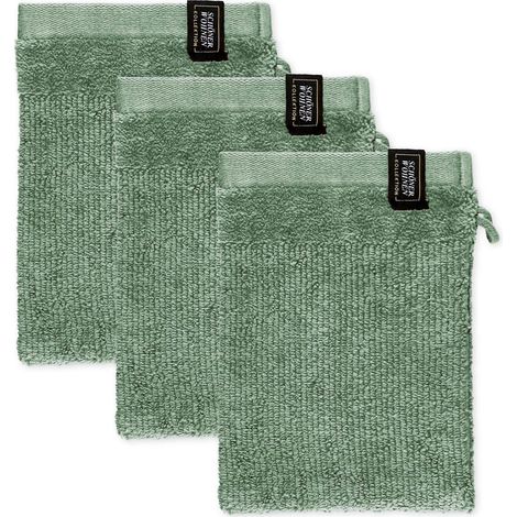 SCHÖNER WOHNEN guanto da bagno SENSE - Set da 3 16x21 cm, verde