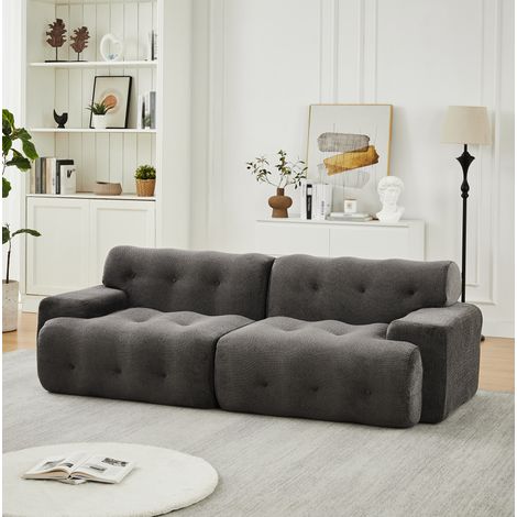 Canapé 2 places cloud 224 x 104 x 66 cm en chenille gris, accoudoirs larges, REDOM (1/5)