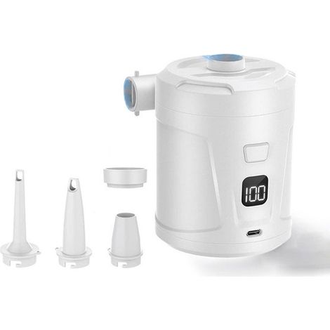 Pompe à air électrique portable avec indicateur LED, batterie rechargeable 5200 mAh, 4 buses pour bateau et matelas gonflable, pompe de piscine et compresseur d'air, blanc (1/5)