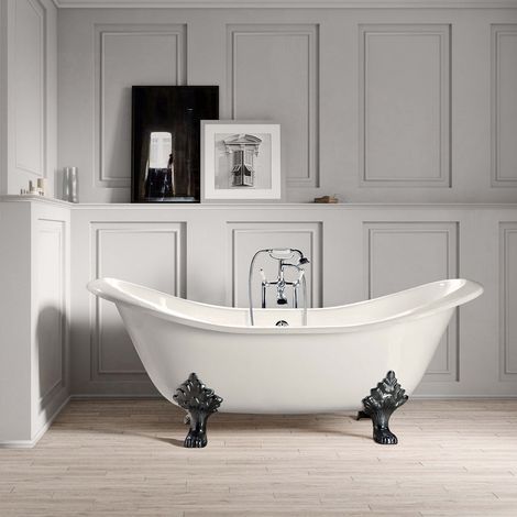 Vasca da bagno freestanding in ghisa stile classico con piedini KINGSTON bianca 182 cm Piedini cromati