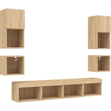 Mobile TV multimediale mensola TV credenza TV sala da pranzo soggiorno camera da letto con LED 8 pezzi legno ingegnerizzato rovere Sonoma marrone 020029481