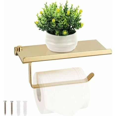 Wall Mounted Toilet Paper Holder with Telephone Shelf - Stainless Steel Paper Roll Holder for Bathroom (1/5)