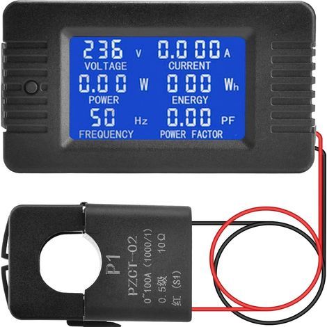 LCD Ampèremètre Numérique Voltmètre AC 80-260V 100A, Compteur De Puissance 6-en-1 Panneau De Compteur D'électricité Domestique, ouvert Compteur D'énergie CT Compteur De Puissance (1/5)
