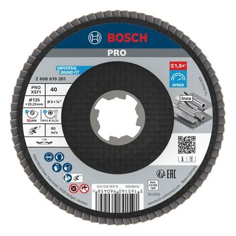 Bosch PRO X571 X-Lock Fächerschleifscheibe, 125 mm, G40, gewinkelt, Glasfaser