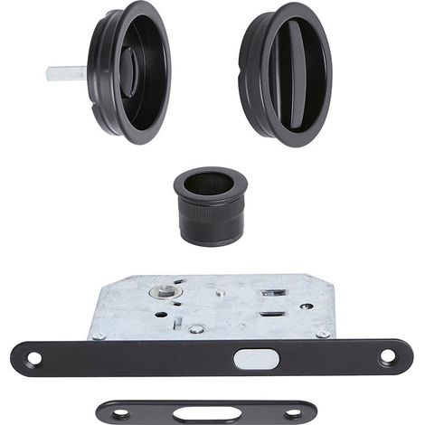 CHRISLIGNE Kit serrure de porte galandage rond conda/déconda zamak noir (1/5)
