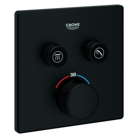 GROHE Termostatico Grohtherm SmartControl 102166, con 2 valvole di intercettazione, parte esterna per Rapido SmartBox, rosetta a parete quadrata, phantom black, 102166KF00