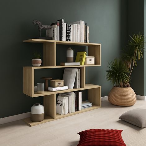 Libreria Terzolas, Biblioteca 3 Ripiani, Installazione a Terra, Sfumatura Colore Struttura Rovere, 110x25x96h cm Marrone Rovere (1/3)
