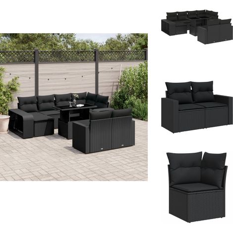 Salon de jardin 11 pcs avec coussins noir résine tressée - Ensemble Salon De Jardin - Meuble Extérieur - Jardin Design - Mobilier De Jardin - Chaise Lounge (1/5)