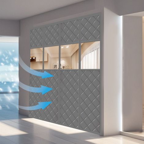 Volet magnétique pour porte d'entrée jusqu'à 93 cm x 216 cm (36,61 po x 85,04 po) - Volet d'hiver avec fenêtres transparentes, kit d'isolation et déflecteur d'air pour bloquer l'air froid - Gris (1/5)