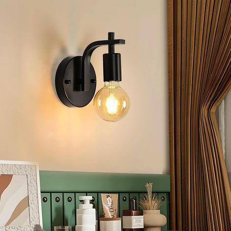Applique Murale Industrielle Vintage Fer Noir E27 - Luminaire Rétro Chambre Salon Restaurant Sans Ampoule (1/5)