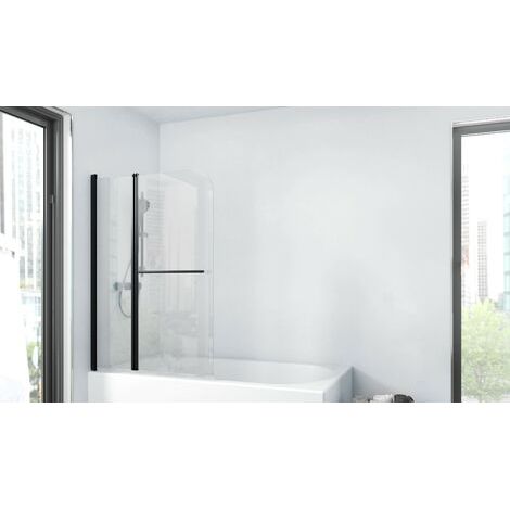 Marwell Badewannenfaltwand City 100 x 140 cm - matt schwarz - 2-teilig faltbar - beidseitig montierbar - Handtuchhalter - Badewannenaufsatz - Duschtrennwand - Duschabtrennung für Badewannen (1/5)