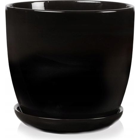 Maceta de cerámica con platillo 13 cm negra (1/2)