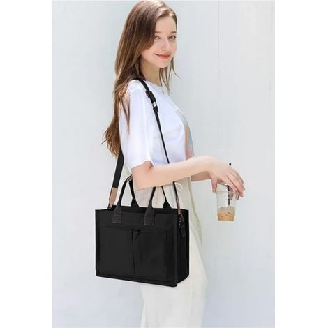 sac portable urre tout en toile pour femme avec poches, bandoulière ordinateur portable une utilisat (1/4)