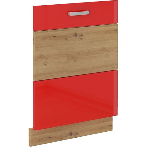 Frontblende für vollintegrierten Geschirrspüler 60 Eiche Artisan Rot Hochglanz (1/2)