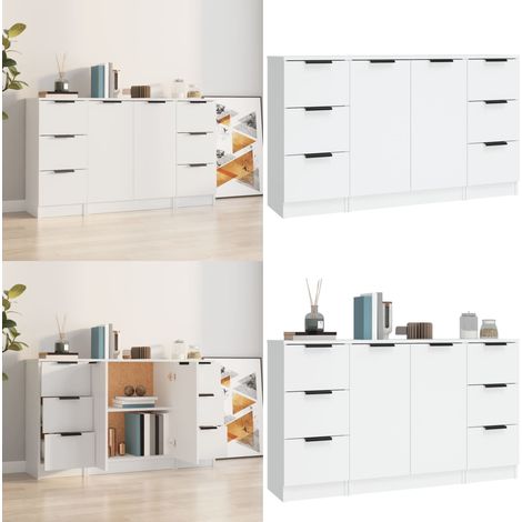 Buffets 3 pcs Blanc Bois d'ingénierie - Meubles De Rangement - Buffet - Meuble Tv - Commode - Bibliothèque - Home & Living (1/5)