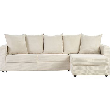 Divano angolare destro convertibile 4 posti in tessuto velluto a coste beige con materasso 13 cm BACIO