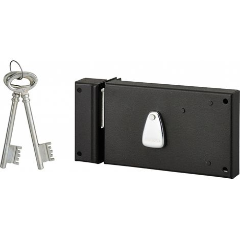 Thirard – Serrure horizontale en applique 4 gorges pour porte d'entrée – Axe 58mm – Dimensions 140x82mm – Pêne acier – 1 clé nickelée – Noir